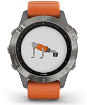 fenix 6 Pro y Zafiro con la pantalla de sesiones de entrenamiento animadas