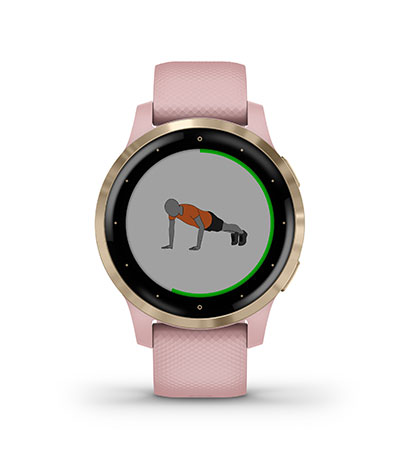  Garmin vivoactive 4S, reloj inteligente GPS de tamaño pequeño,  cuenta con música, monitoreo de energía corporal, entrenamientos animados,  sensores de pulso de buey, oro rosa con banda blanca : Ropa, Zapatos