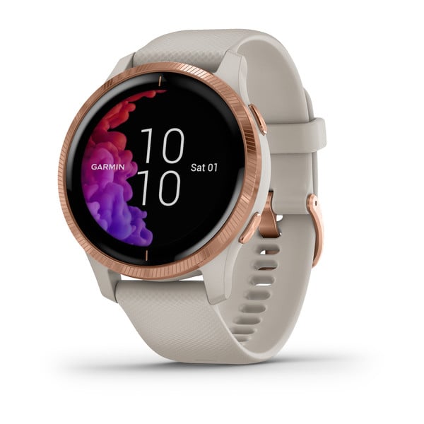 Venu Rose Gold Stainless Steel Bezel with Light Sand Case and Silicone Band Garmin