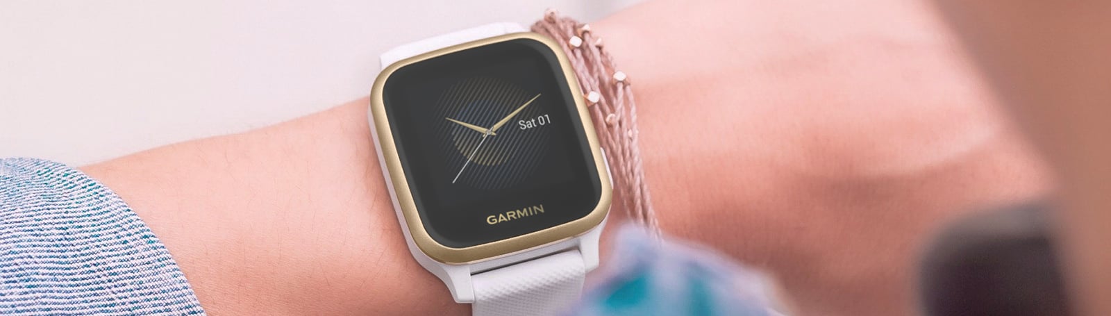 Features Music and Up to 6 Days of Battery Life Light Gold and Navy Blue GPS Smartwatch with Bright Touchscreen Display Garmin Venu Sq Music