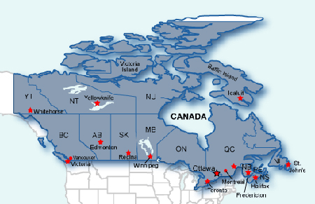 detailed map of canada and provinces. Includes detailed maps for all