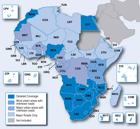 Couverture par pays de la carte routière panafricaine