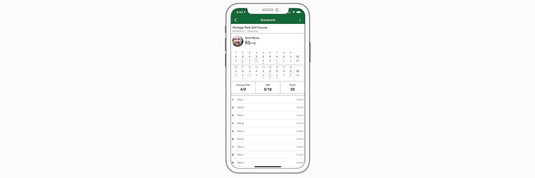 Scorecard history - Garmin Golf™ App
